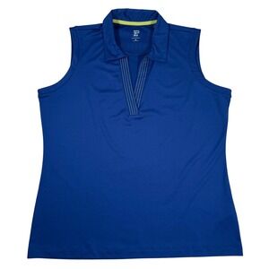 EP New York Womens XL Blue Sleeveless Golf Polo Shirt V-Neck Contrast Stitching